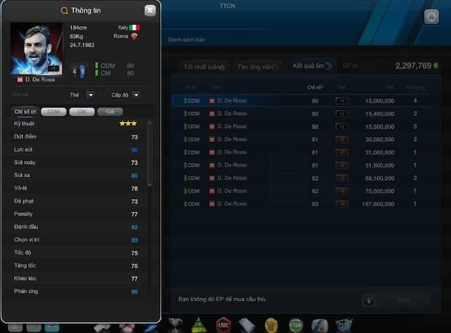 Những cầu thủ nên mua trong FIFA Online 3: Daniele De Rossi - Mùa WC