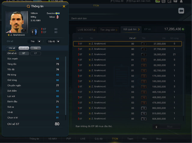 Những Đội Hình Mạnh Nhất Trong FIFA Online 3: Ibrahimovic SS11 (ST) - 51 triệu EP