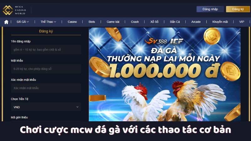 Chơi cược mcw đá gà với các thao tác cơ bản